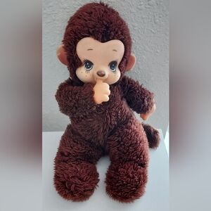 Thumb Sucking Brown Monkey Toy Plush Animal 1970s Plastic Face Cardinal Team Toy